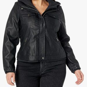 City Chic Leather Jacket with Hood
